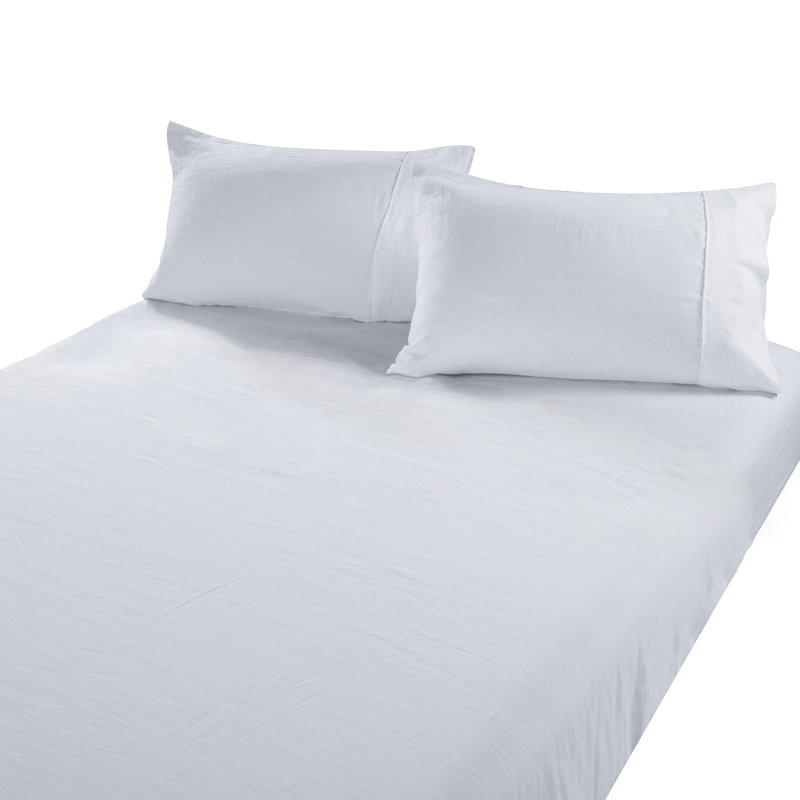 Stone washed super-soft French linen fitted sheet and matching pillowcases., Queen Fitted Sheet with 2 Pillowcases