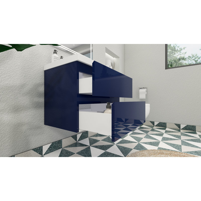 Ensemble de meuble-lavabo simple mural Ninel 30, Bleu nuit