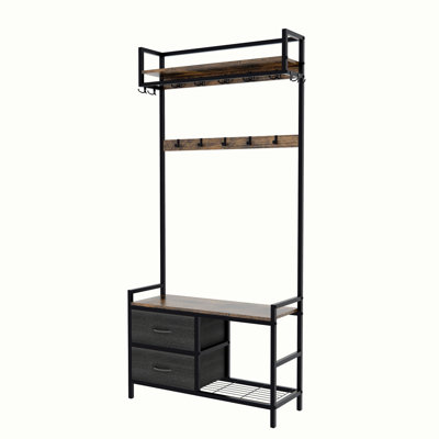 Hall Tree with 2 Movable Drawers and Shoe Storage