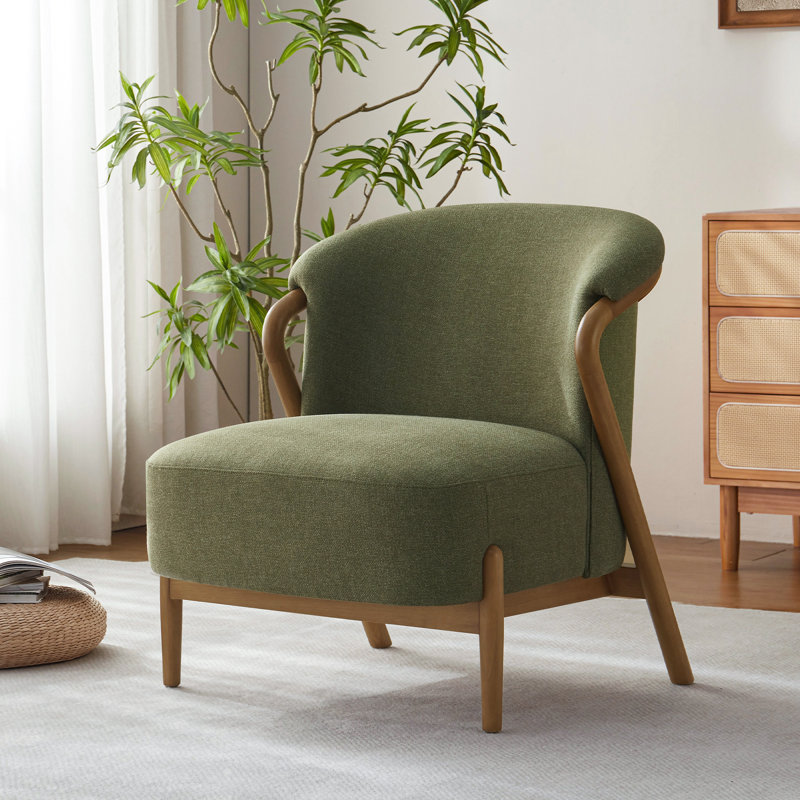Deanda No Assembly Upholstered Solid Wood Armchair, Green