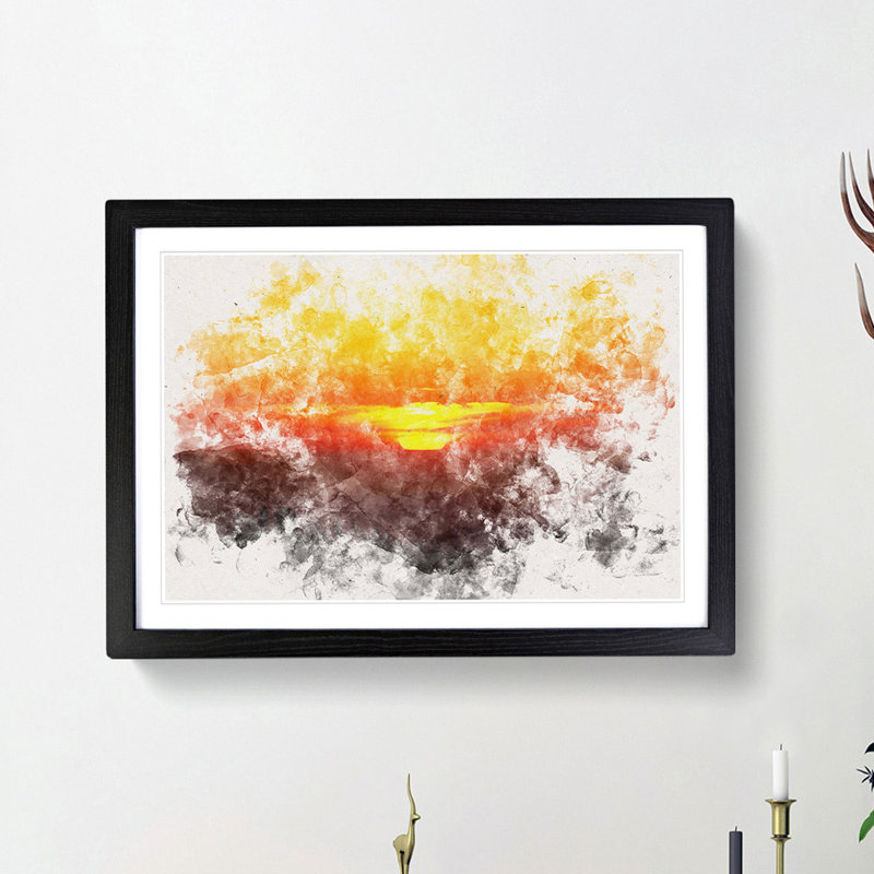 Sunset over Sequoia National Park Watercolour - Picture Frame Graphic Art Print, Black Framed, 36cm H x 48cm W x 2cm D