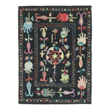 Rug & Kilim’S Suzani-Inspired Kilim, Vibrant Floral Medallions Over Black