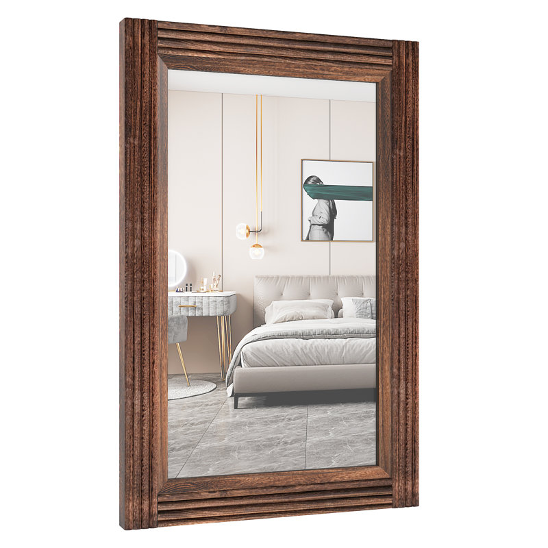Miroir de salle de bain plat en bois massif, brun, 40 po x 26 po