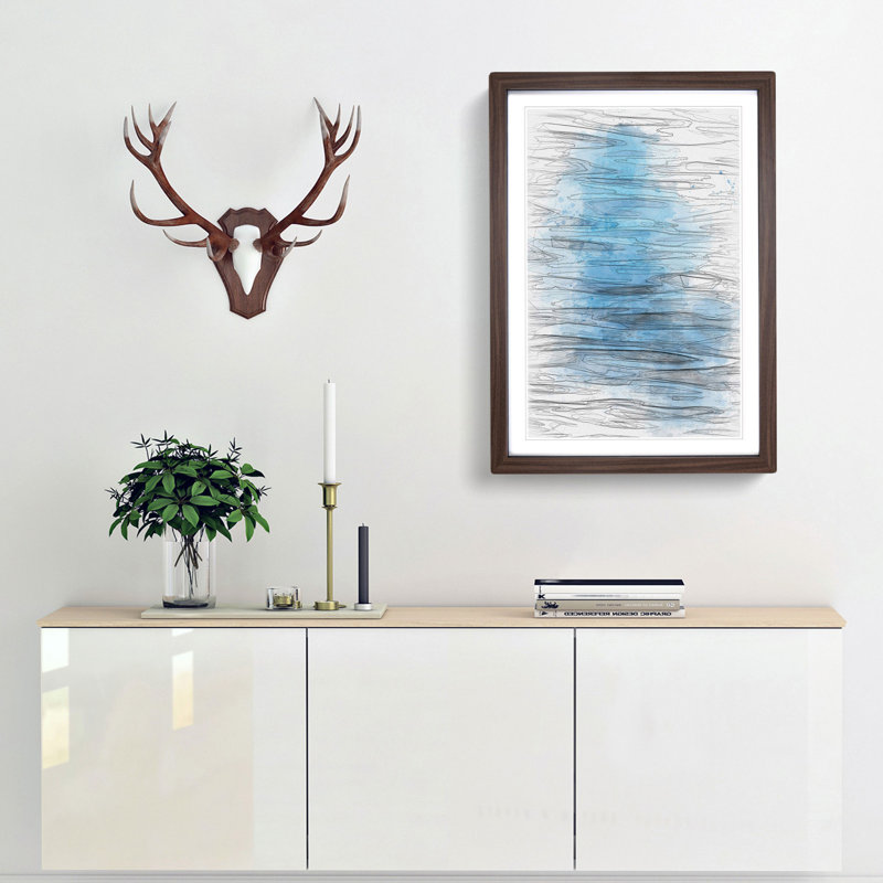 Blue Ripples in Abstract - Picture Frame Graphic Art Print, 87cm H x 62cm W x 2cm D, Walnut Framed
