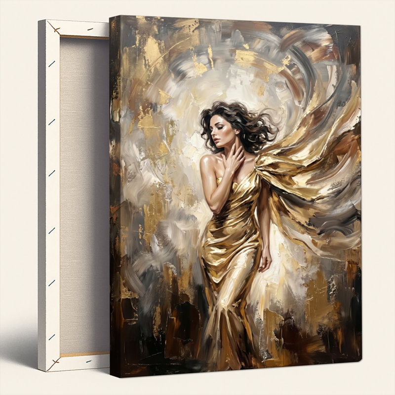 Ensemble de 1 tableau sur toile « Femme dorée », 48"H x 32"W, Wrapped Canvas