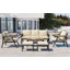 Ensemble de conversation de patio 6 pièces avec détails en bois d'acacia, canapé 3 places, 2 fauteuils, 2 repose-pieds et table basse