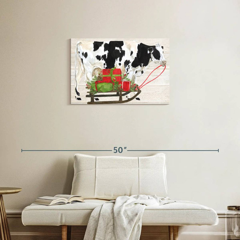 Noël à la ferme I - Vache avec traîneau, H 20 po x l 30 po