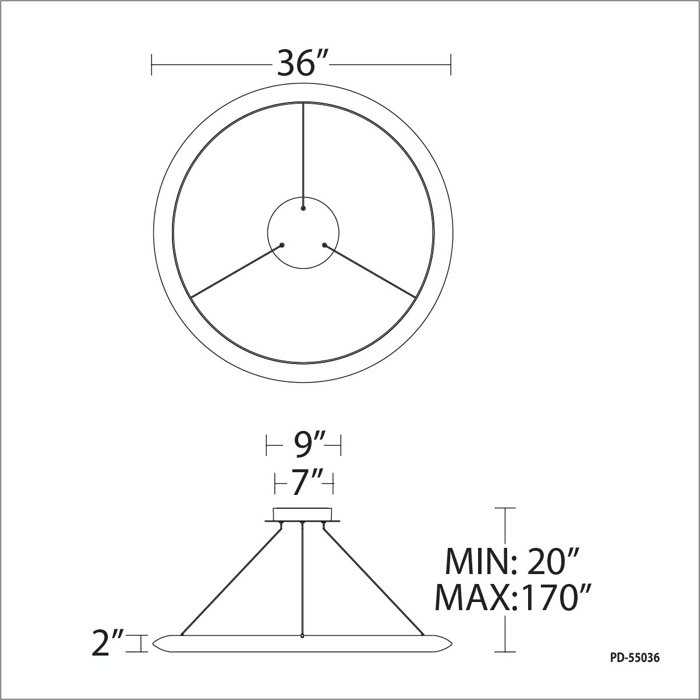 The Ring 1 - Light LED Unique/Statement Pendant, 3500K, Black, 170" H x 36" W x 36" D