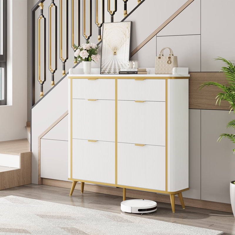 Armoire à chaussures avec 4 tiroirs rabattables, Blanc