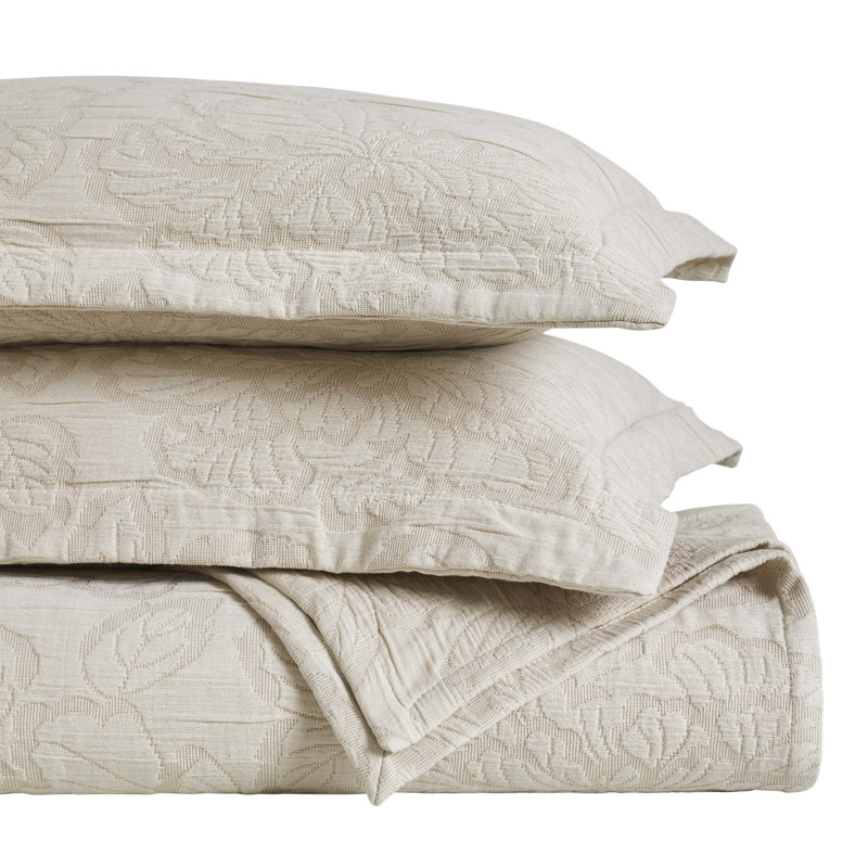 Beige Cotton Matelasse California King Bedspread Set