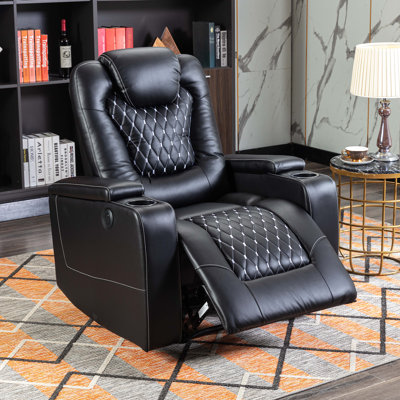 35'' Luxury Faux Leather Home Theatre Individual Seat Recliner with Cup Holders & Arm Storage