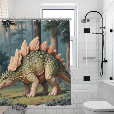 Stegosaurus Dinosaur Bathroom Shower Curtains, 72 x 72 Inches, Green Brown