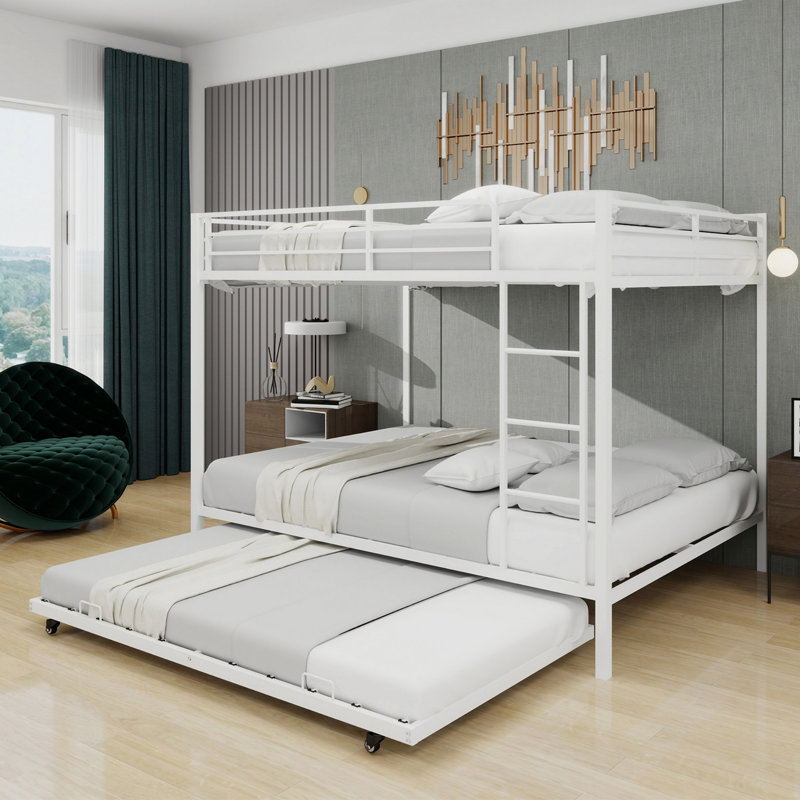 Cadre de lit, lit superposé en fer avec rails de sécurité pour chambre d'amis, chambre à coucher, Grand lit, Blanc