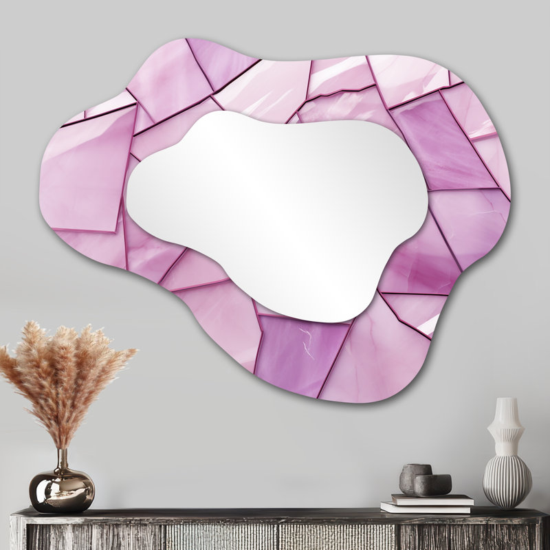 Veikko Pink Tranquil Surrender collages - Abstract Collages Cloud Large Mirror, Modern Asymmetrical Decorative Wall Mirror, Printed Metal Art