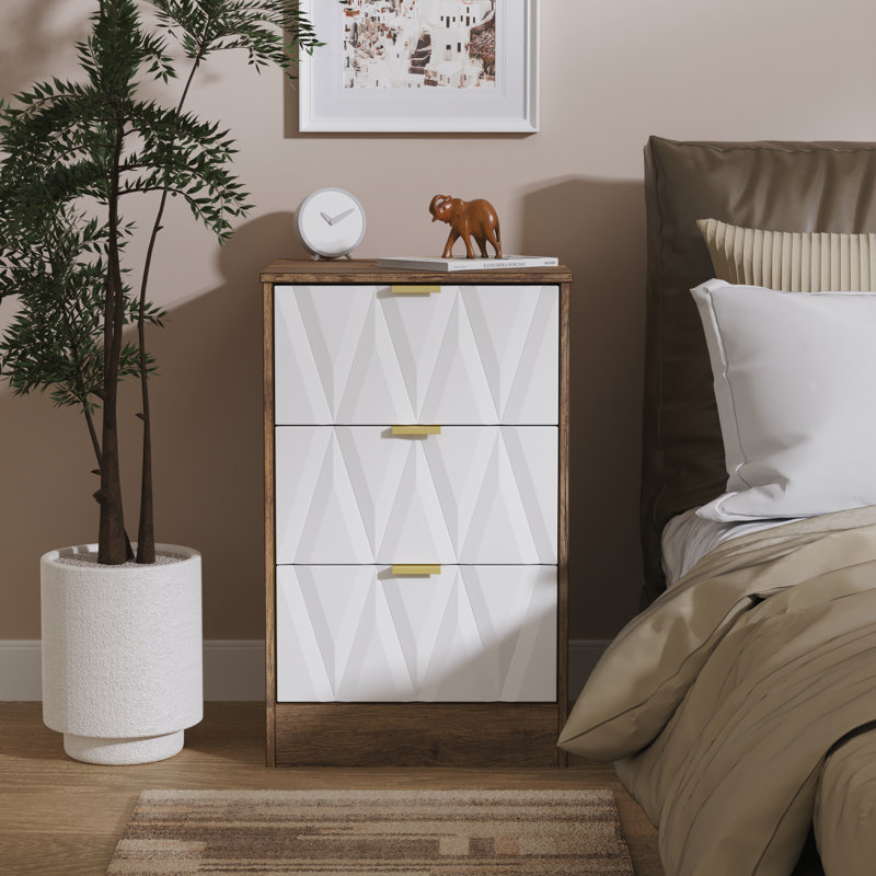 Las Vegas 45cm W Manufactured Wood Bedside Table, White Matt/Vintage Oak