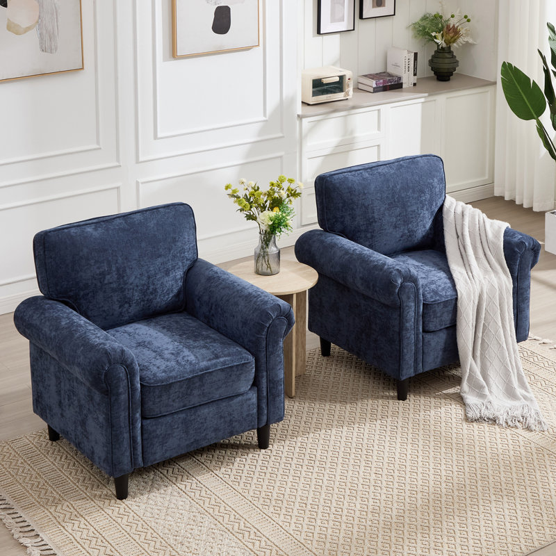 Upholstered Armchair Fabric Accent Chair Set Of 2, Blue