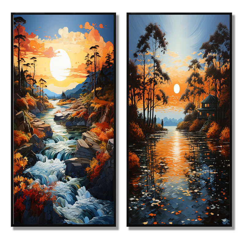 Miroirs River Azure «River Azure» - 2 pièces, Cadre noir, H 40 po x l 40 po
