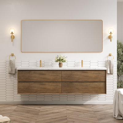 Wall-Mounted Bath Vanity With Engineered Marble Top