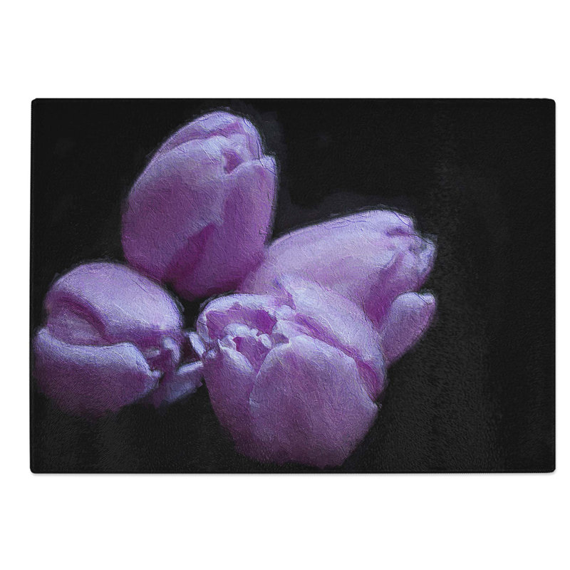 Glass Four Purple Tulips Chopping Board, 28.5 cm W x 20 cm L