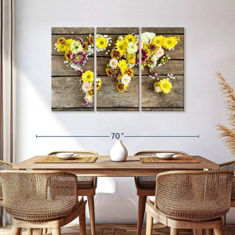 Aliaz Floral World Map, 36" H x 57" W
