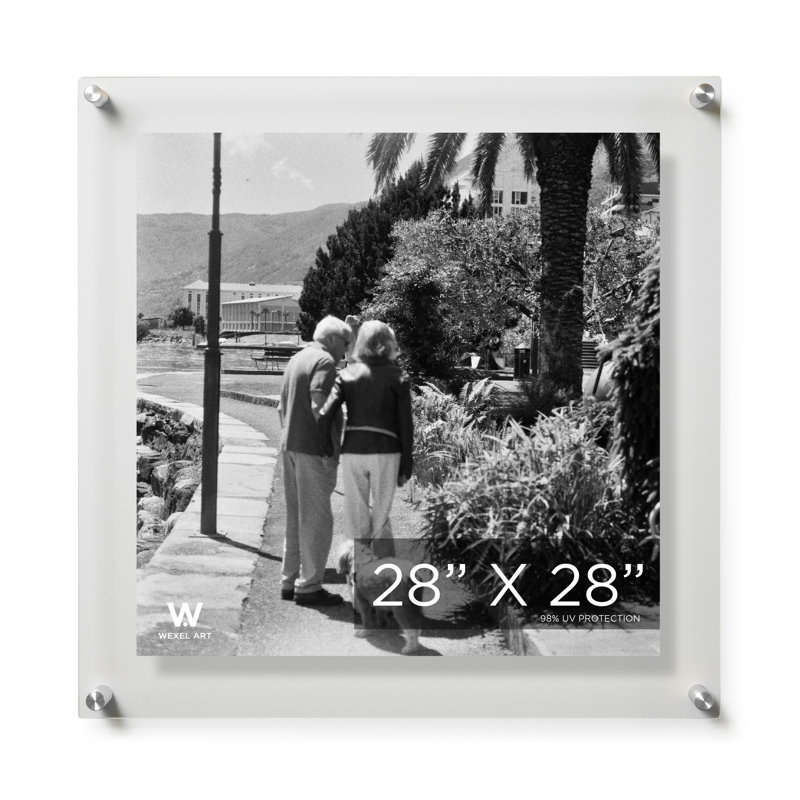 Clear UV-Grade Acrylic Modern Floating Picture Frame - Gold, Silver, 28" W x 28" H