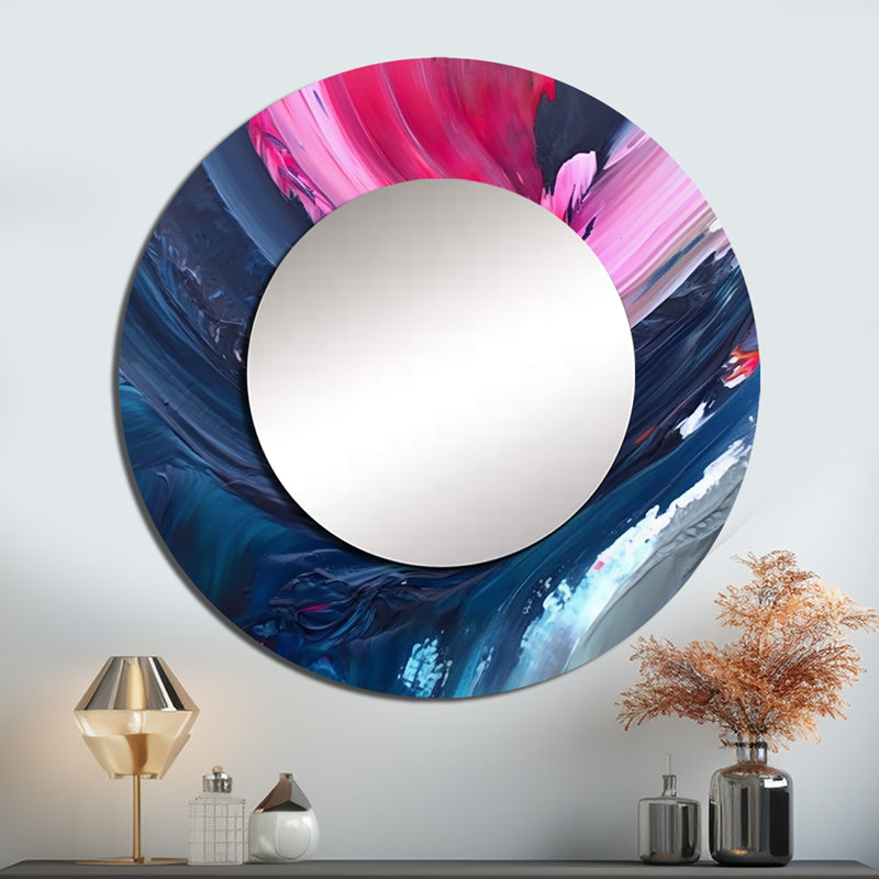 Blue And Pink Textured Art - Abstract Round Mirror Wall Decor, 23" x 23"