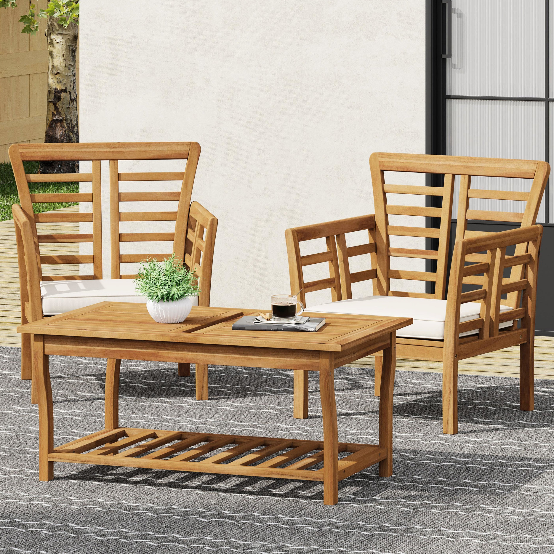 Latitude Run® 2 Club Chairs + Table In Brown Wood, With A Sophisticated ...