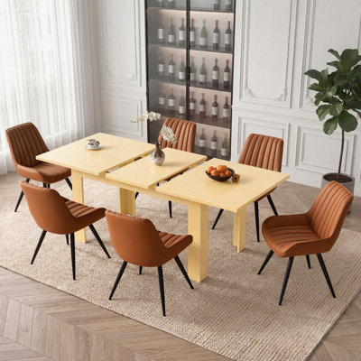 Fecteau Modern Farmhouse 7-Piece Extendable Rectangular Dining Table Set With 6 Upholstered Chairs, Expandable Space-Saving Kitchen Dining Room Furnit