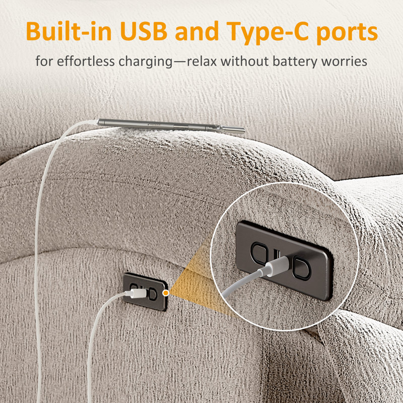37.40'' Upholstered Swivel Power Recliner with USB Port, Camel