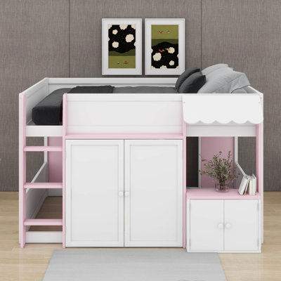 Lit mezzanine avec rangement, lit mezzanine avec armoire de rangement, 2 portes et zone de jeu, lit cabine Cabane