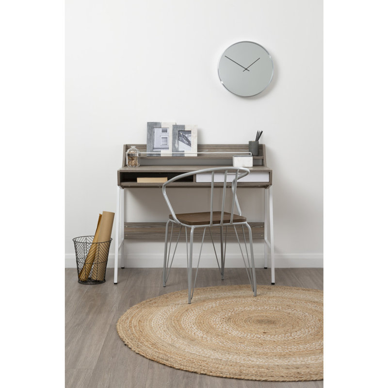 Octa Metal Base Writing Desk, White, Light Oak