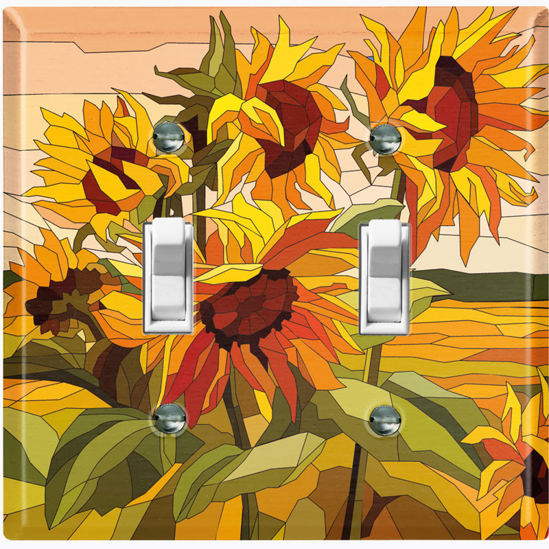 Plaque murale à 2 interrupteurs à bascule Sun Flowers Tile Mosiac Leaves