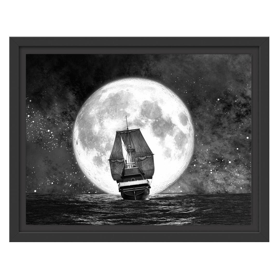 Gerahmtes Wandbild Segelschiff bei Vollmond