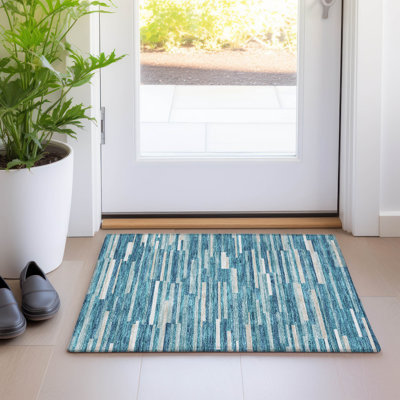 Tapis bleu sarcelle lavable à la machine Premium Prisco