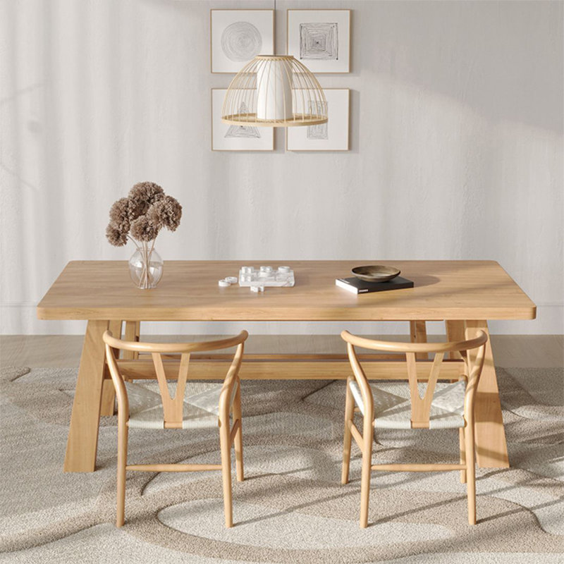 Solid wood rectangular dining table in natural wood color, 29.53"H x 78.74"L x 31.5"W