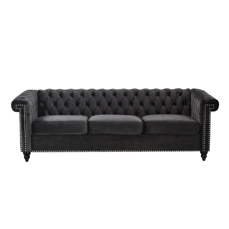 Velours noir 3 avec capitonnage classique et utilisation à long terme dans un rembourrage doux à boutons profonds traditionnels