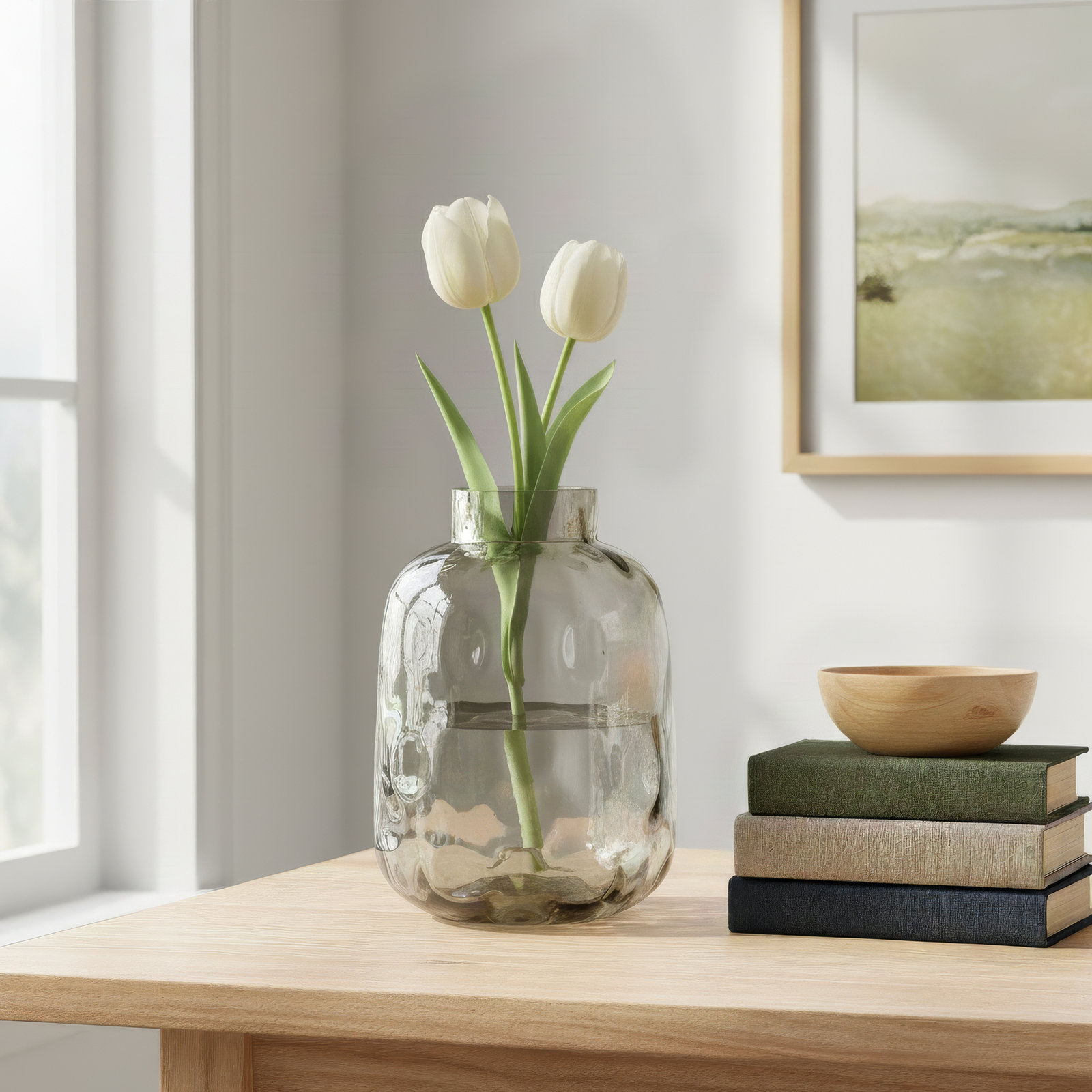 Skeen Glass Decorative Gray Vase with Bubble Texture