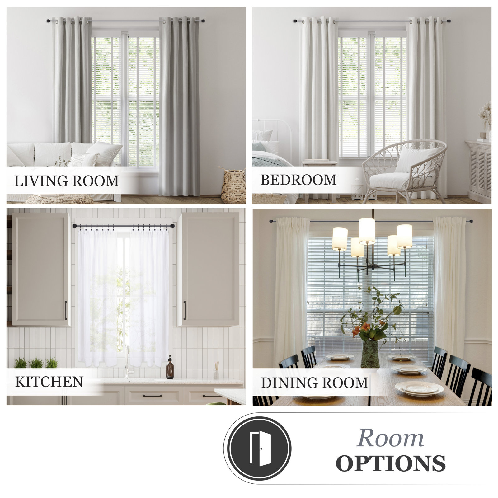 Berkley Kenney Beckett 5/8" Standard Decorative Window Curtain Rod, 28'' - 48'', Black