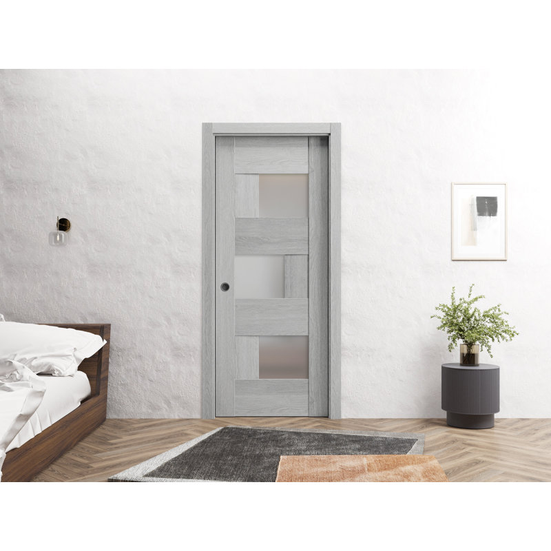 Panneau de porte de grange à dalle | Sete 6933 avec verre givré | Portes intérieures robustes avec finition, 36 po x 96 po