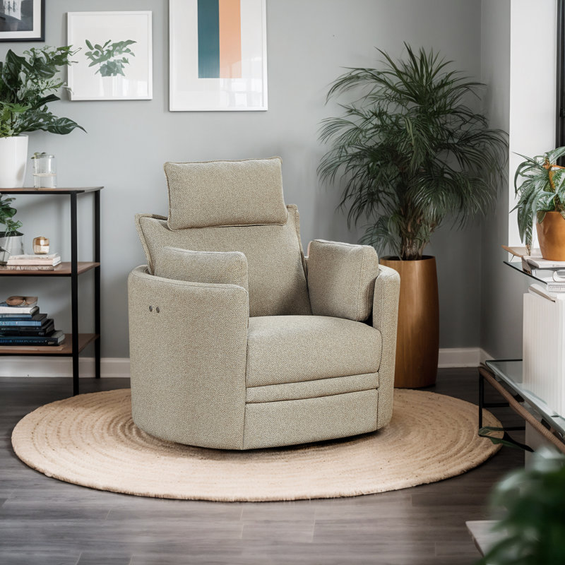 Cozy Soft Swivel Power Recliner with Adjustable Headrest and Footrest, Beige