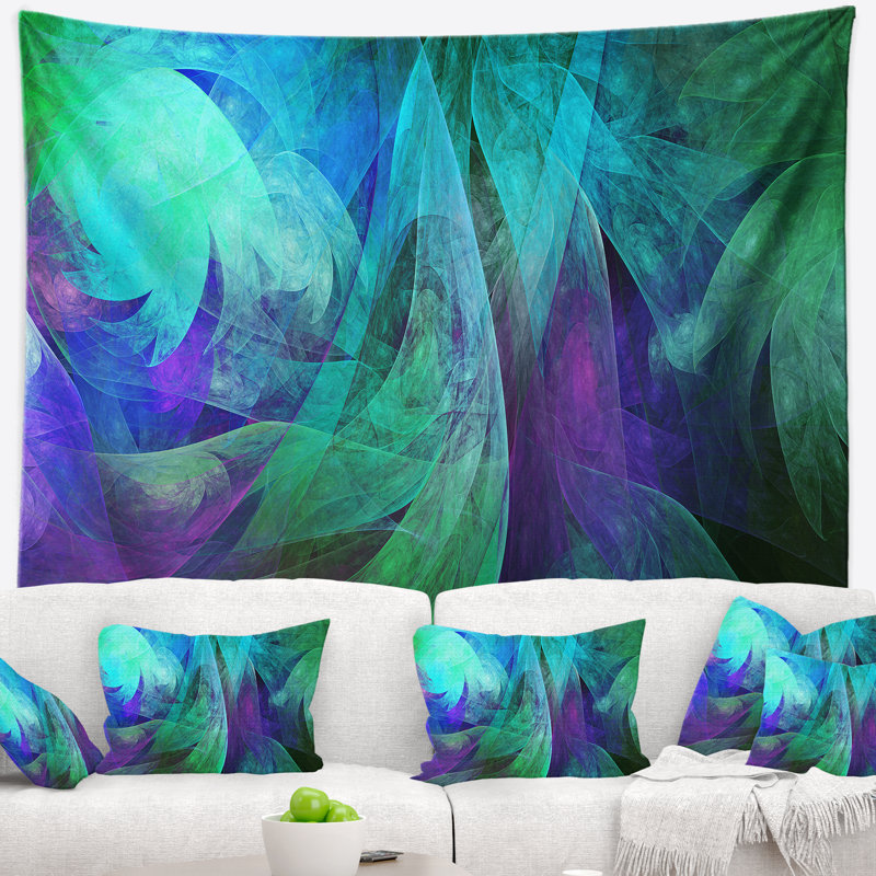 Tapisserie de motif abstrait en fractale vert, H 32 po x l 39 po