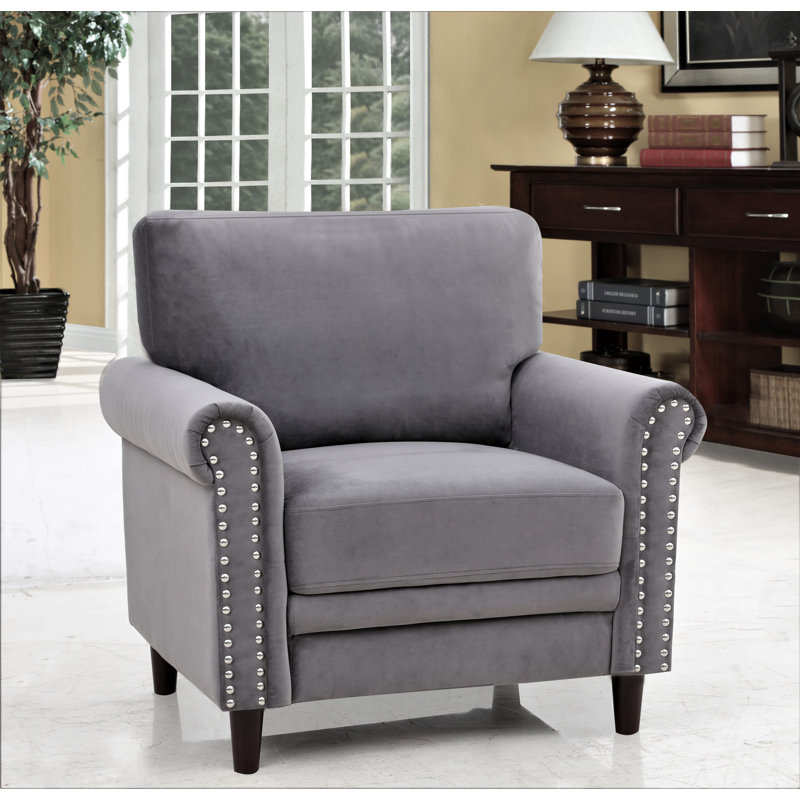 Lyme Velvet Chesterfield Chair, Gray Velvet
