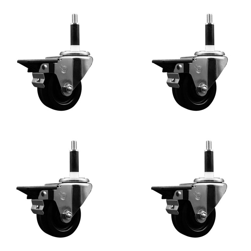 3 Inch Phenolic Swivel 7/8 Inch Expanding Stem Caster Set with Brake SCC