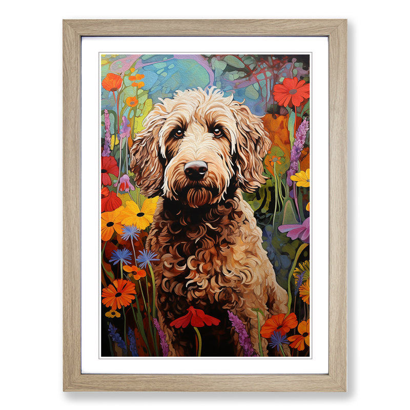 XYZ-FRM-V1223-3982 Labradoodle Contemporary No.2 - Single Picture Frame Print on Wood, 46cm H x 34cm W x 2cm D, Oak