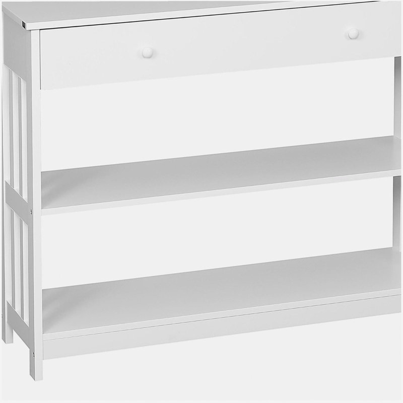 Console Hallway Table with Extra Wide Pull Out Drawer, 2 Open Shelves, White