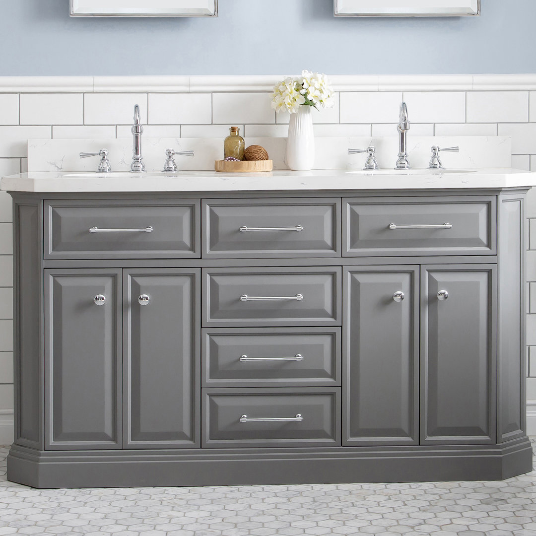 Bruning 60" Carrara Quartz Countertop Bath Vanity with Faucet Willa Arlo™ Interiors Base 