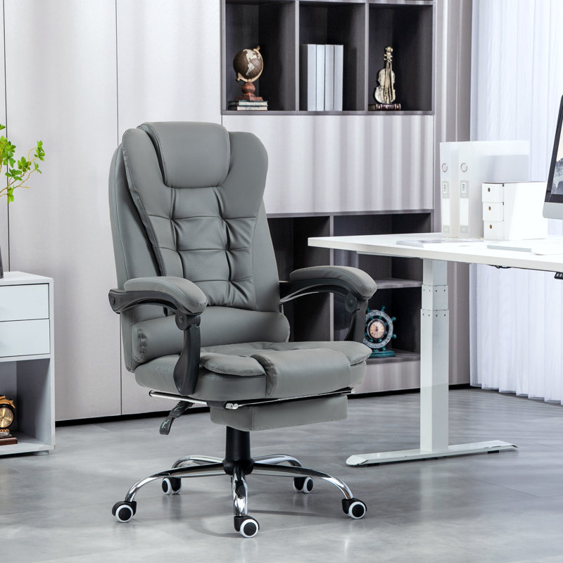 Fauteuil de direction inclinable en cuir PU avec accoudoirs gris