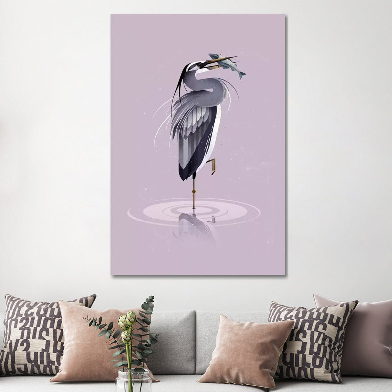 Grey Heron by Dieter Braun - Print on Canvas, 152.5 cm H x 101.5 cm W x 3.175 cm D, Wrapped Canvas
