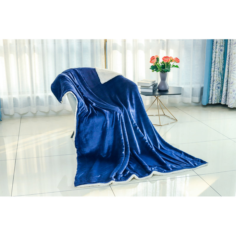 Sherpa Fleece Blanket Throw, 150 x 200cm, Navy Blue