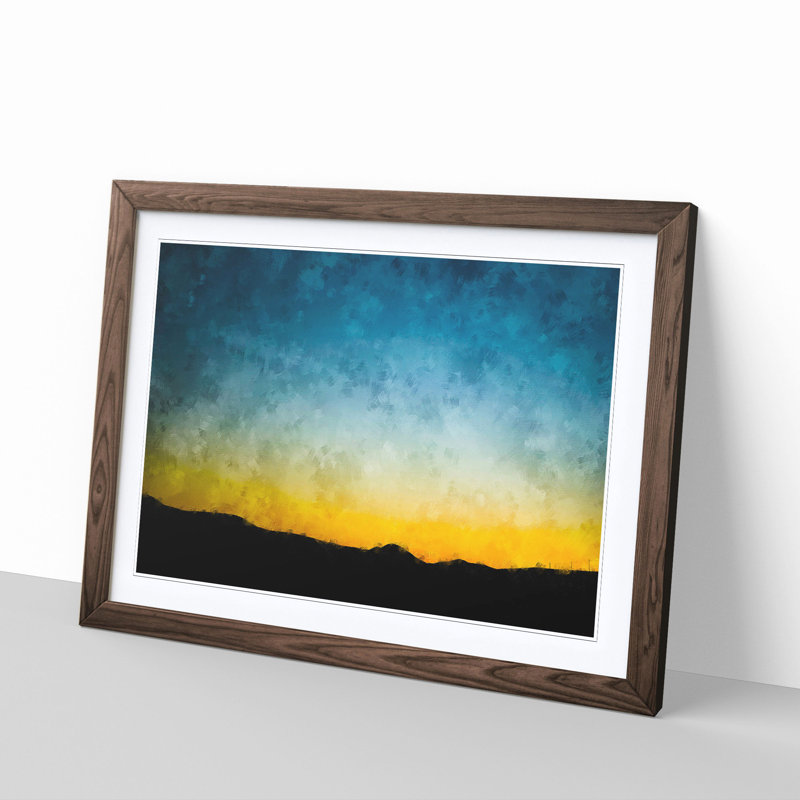 Sunset Behind The Mountain - Single Picture Frame Painting on MDF, 24cm H x 33cm W x 2cm D, Walnut